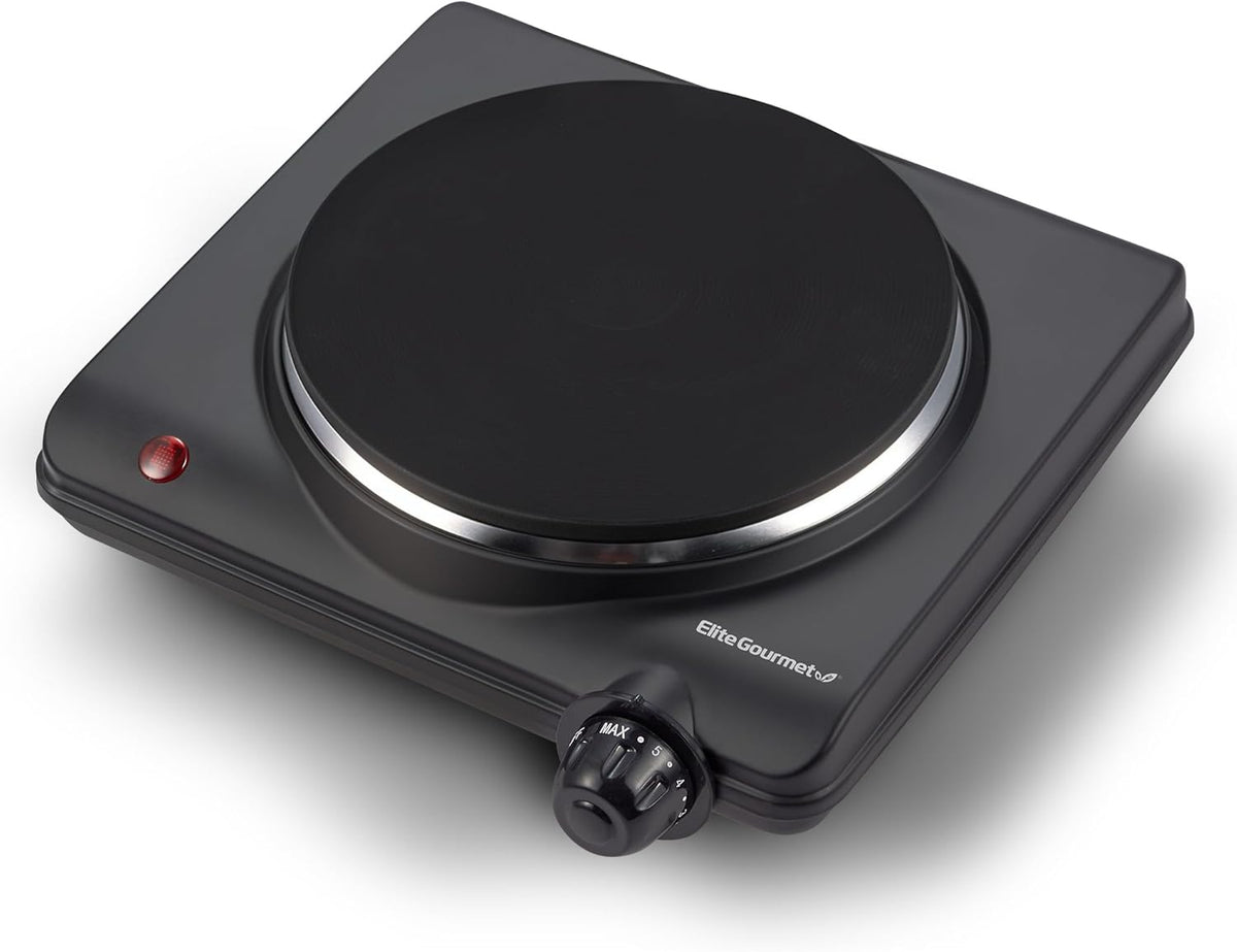 Elite Gourmet Double Cast Iron Burner, 1500W Hot Plate, Adjustable Temp