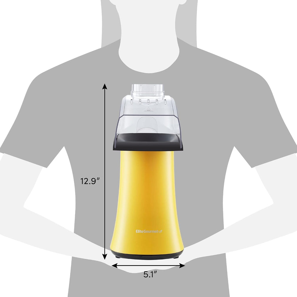 Elite Gourmet Fast Hot Air Popcorn Popper, 1300W Electric Popcorn Maker with Measuring Cup & Butter Melting Tray, Oil-Free, Great for Home Party Kids, Safety ETL Approved, 4-Quart, Yellow